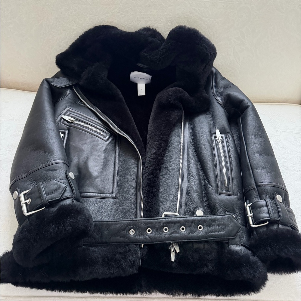 The Arrivals Jacket, XS, Black Leather Shearling Moya V